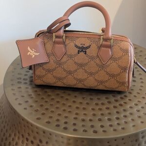 MCM Cognac Logo Monogram Mini Satchel